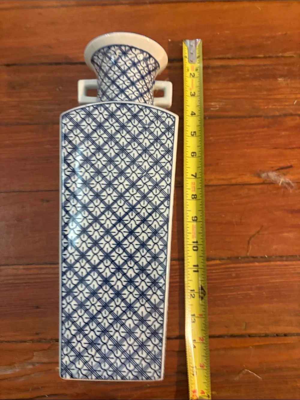Vintage TOYO Blue and White Geometric Porcelain Wall Vase